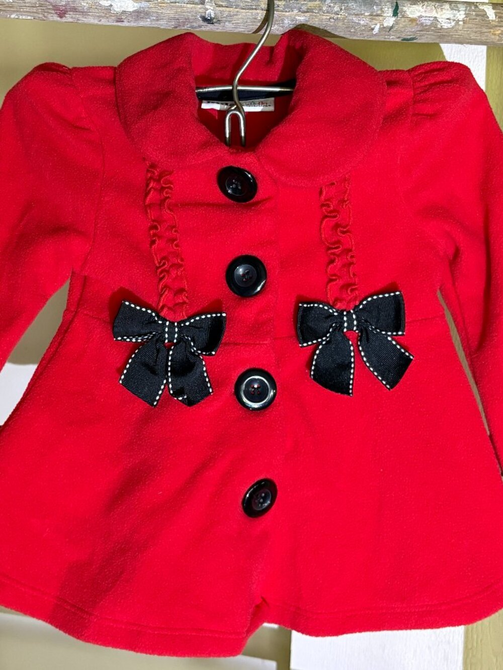 Kids Headquarters Toddler Girls Red Fleece Peacoat Jacket Bows Ruffles Size 2T